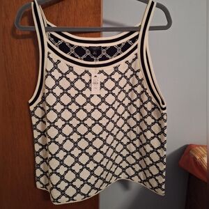 Talbots NWT Black and Ivory Geometric Knit Tank Top Women's Size XL Petite